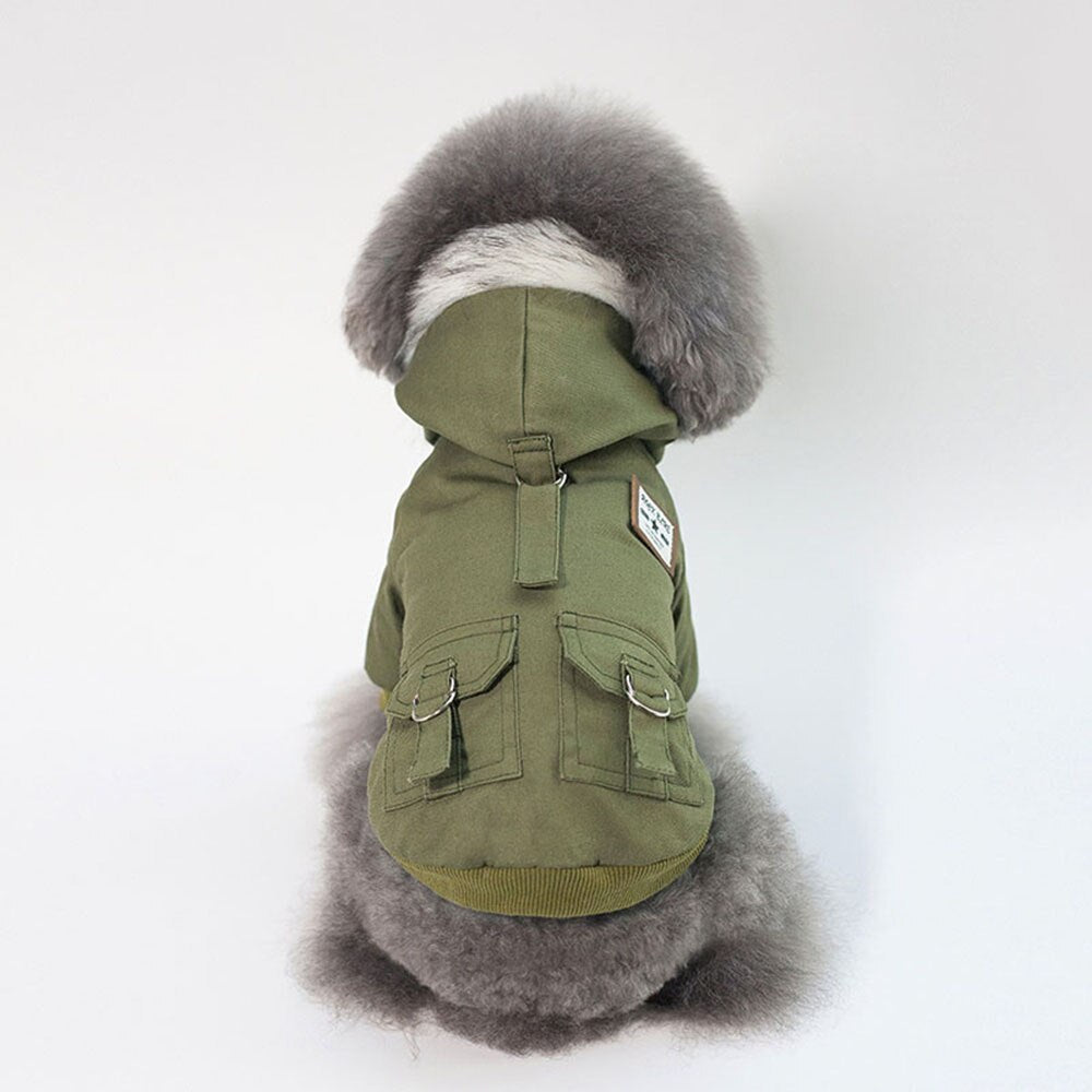 Warm Military Style Dog Jacket | Winter Windproof Coat for Small Dogs & Cats