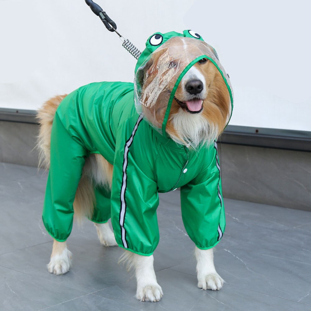 Waterproof Pet Raincoat for Medium and Large Dogs | Breathable Frog and Dinosaur Shape Dog Jumpsuit with Reflective Strips for Outdoor Safety