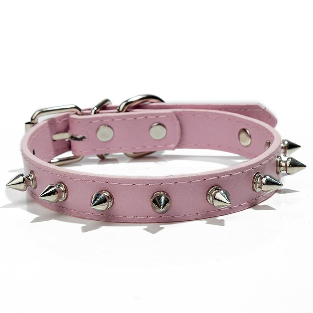 Studded Spiked Dog Collar | Anti-Bite PU Leather Collar for Small Dogs, Multiple Colours Available