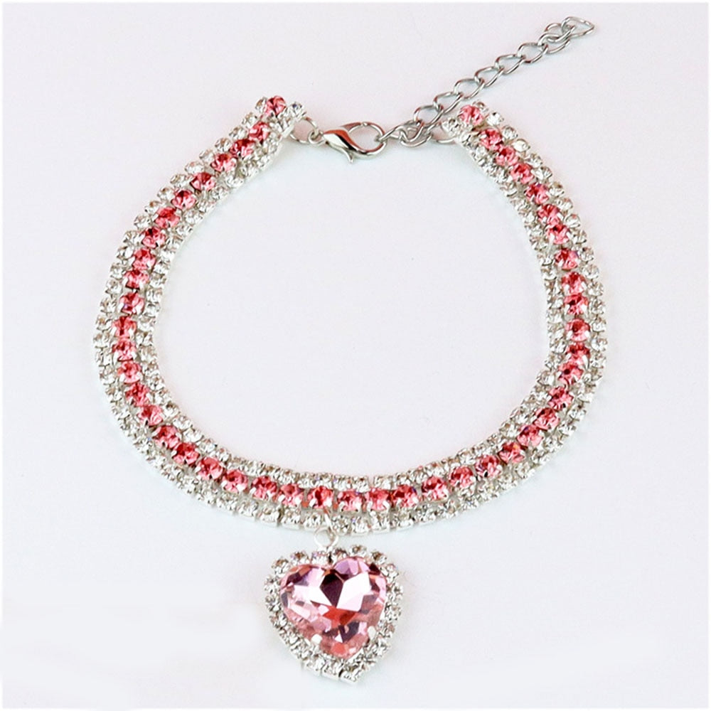 Rhinestone Cat Necklace Crystal Heart Pendant | Bling Pet Collar for Cats & Small Dogs | Stylish and Comfortable