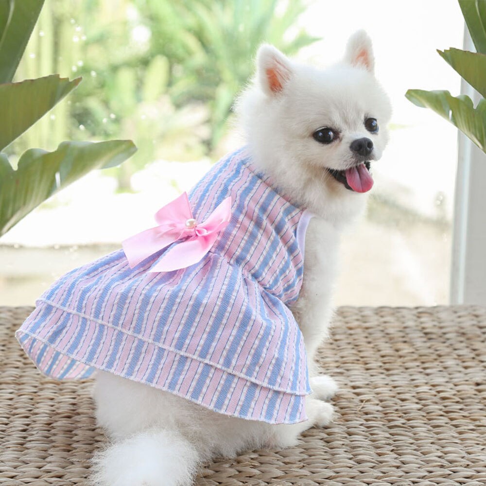 Summer Gingham Dog Dress | Adorable Pet Apparel with Bow Details and Lightweight Design for Small Dogs and Cats