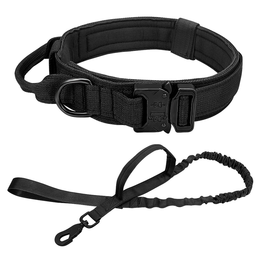 Military Tactical Dog Collar & Leash Set | Adjustable Durable Big Dog Collars & Leashes for Walking & Training Accessories