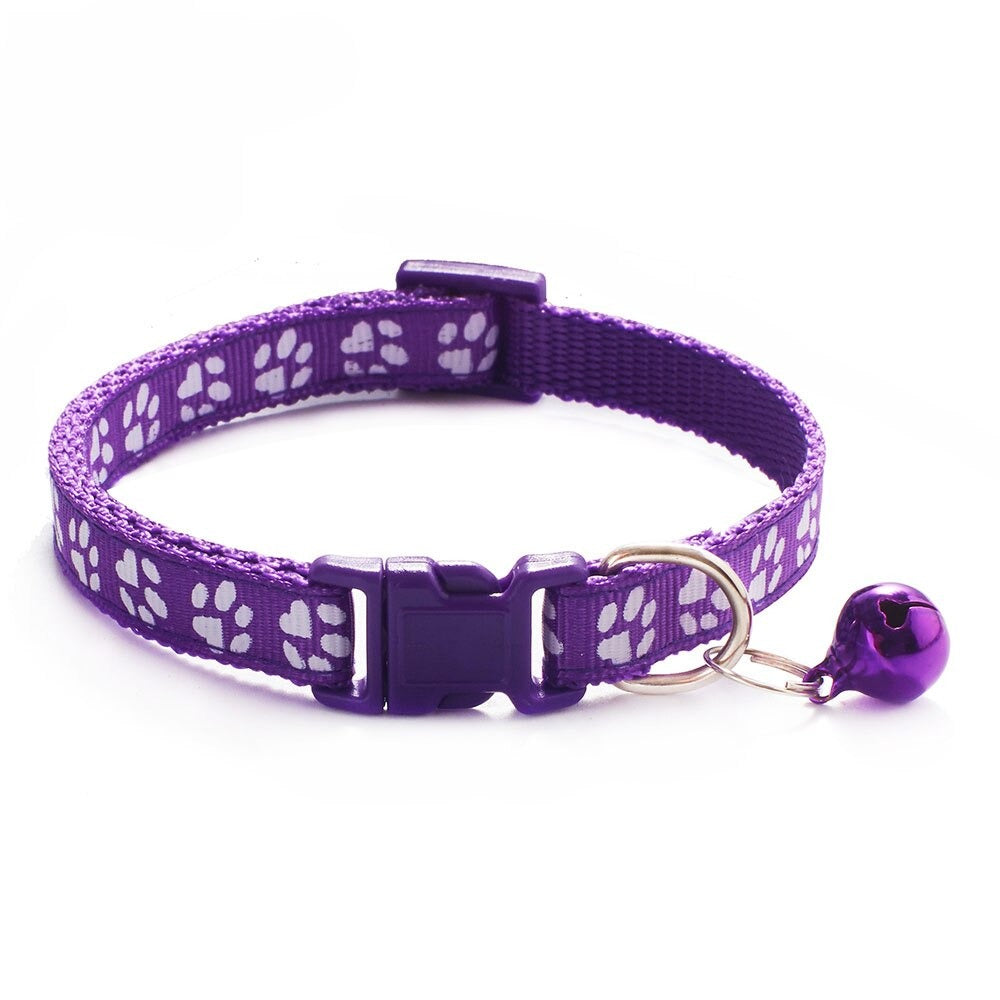 Adjustable Cat Collar with Bell | Colourful Footprint Design for Cats & Small Dogs