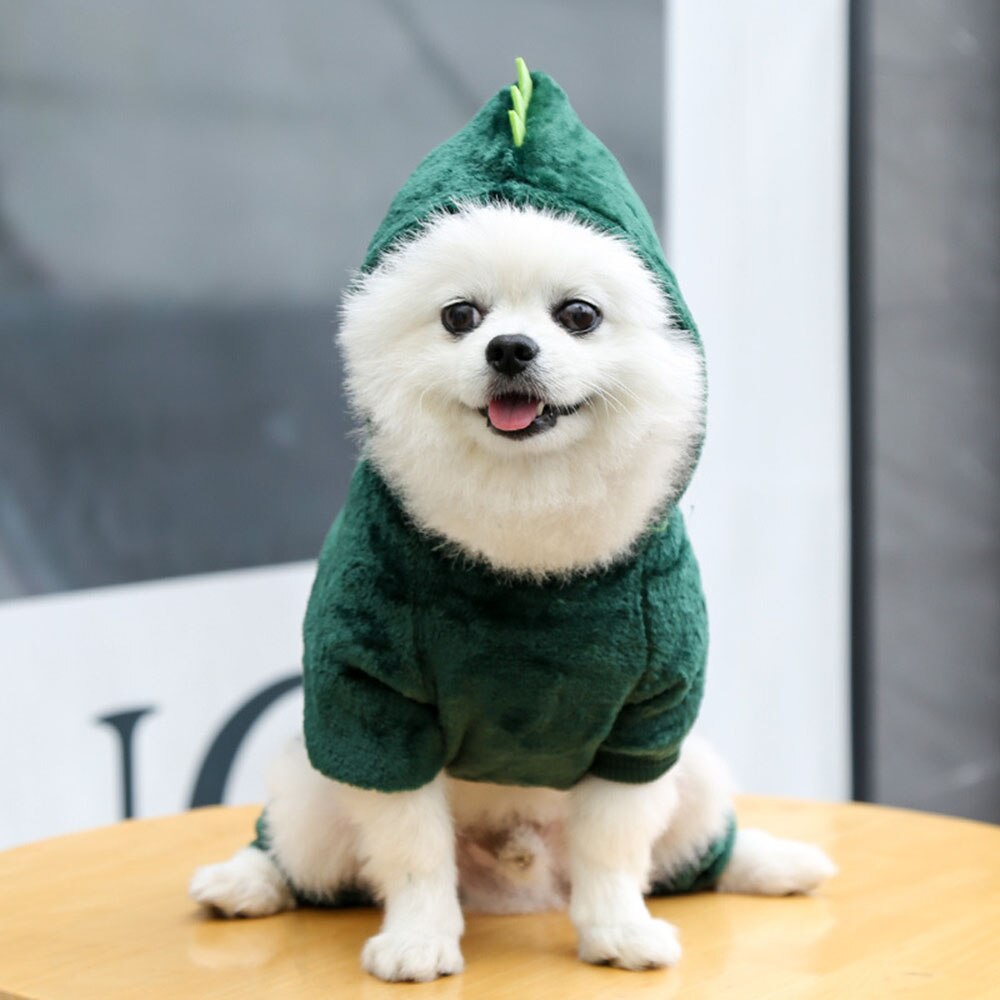 Cute Dinosaur Pet Hoodie | Adorable Dino Design Warm Fleece Pet Costume for Small Dogs and Cats, Perfect for Halloween or Winter