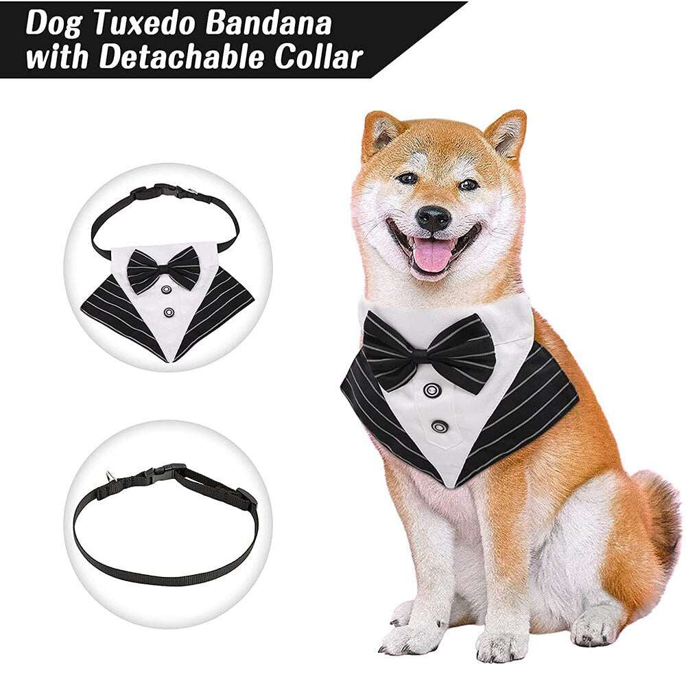 Adjustable Dog Bandanas with Gentleman Bow Tie | Novelty Dogs Neckerchief for Wedding | Pet Triangular Bibs Scarfs