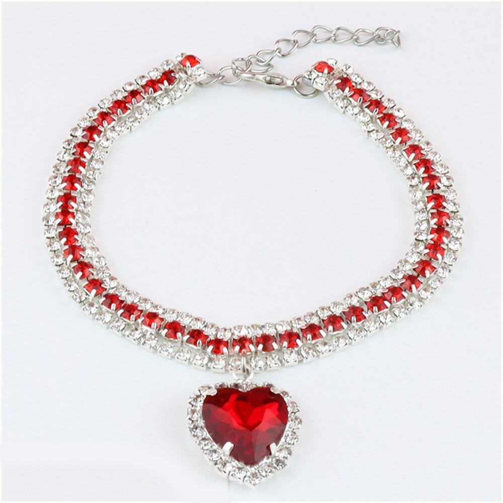 Rhinestone Cat Necklace Crystal Heart Pendant | Bling Pet Collar for Cats & Small Dogs | Stylish and Comfortable