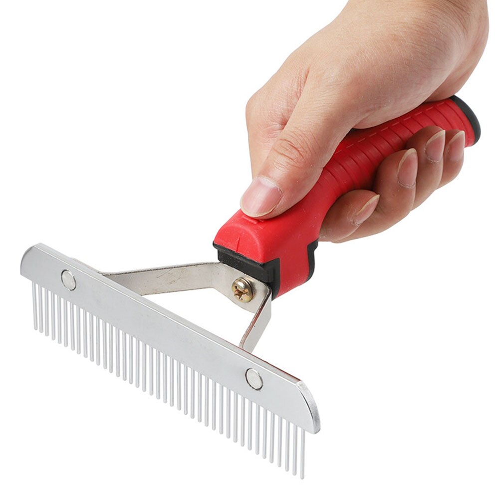 Extra-Large Pet Rake Comb | Grooming Deshedding Tool with Rubber Handle for Large Dogs