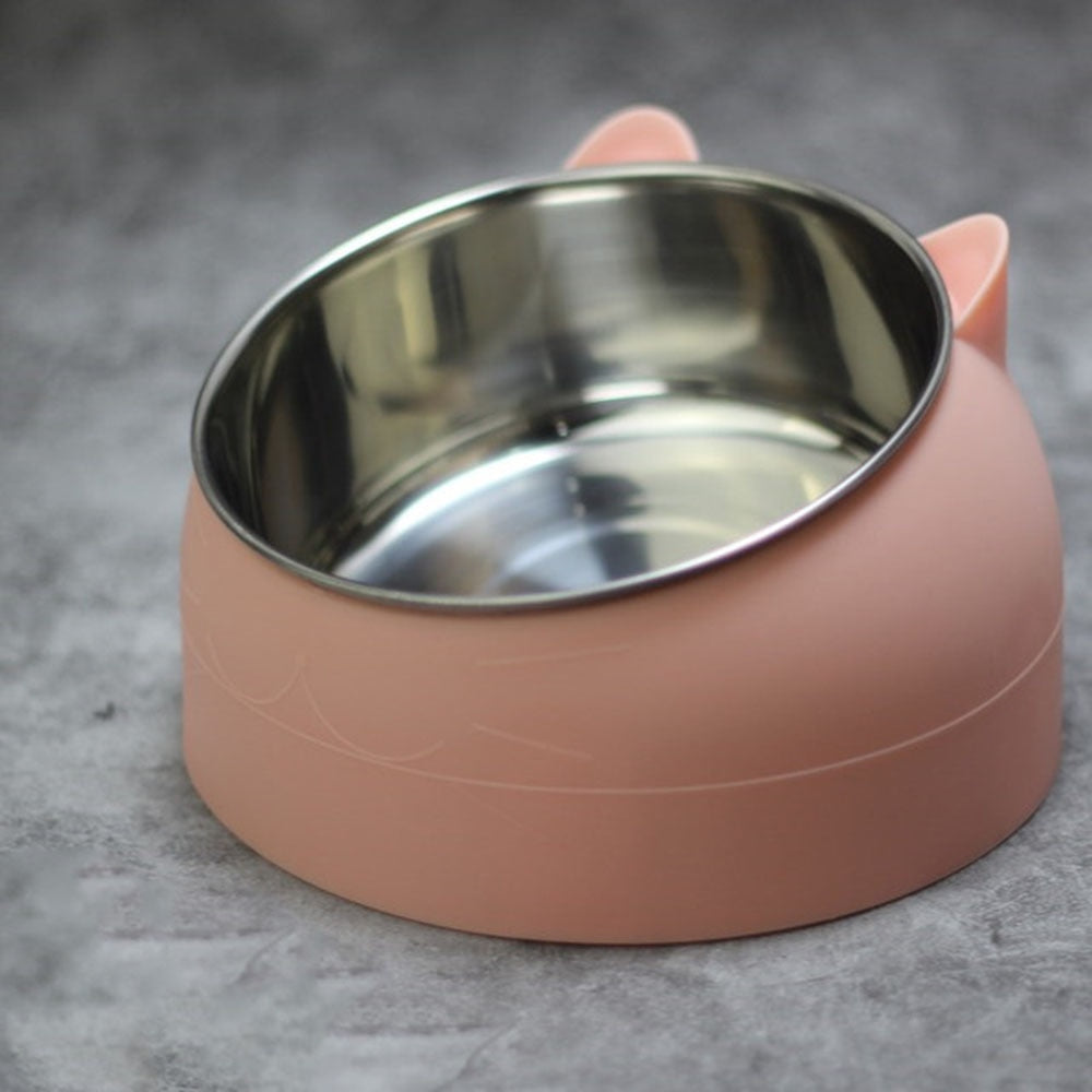 15-Degree Raised Stainless Steel Pet Bowl | Non-Slip Elevated Feeder for Cats & Small Dogs