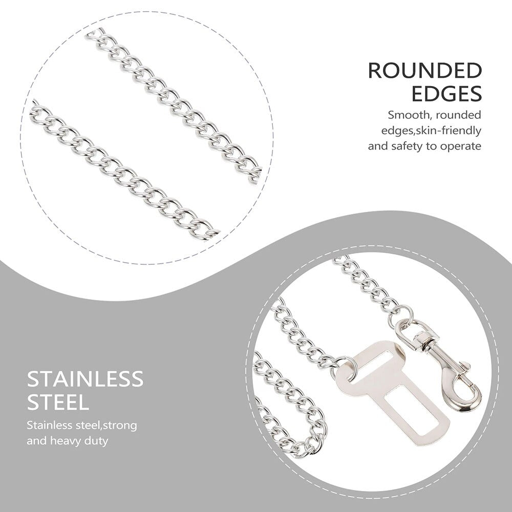 Stainless Steel Dog Car Seat Belt | Chew-Proof Safety Chain for Pet Travel