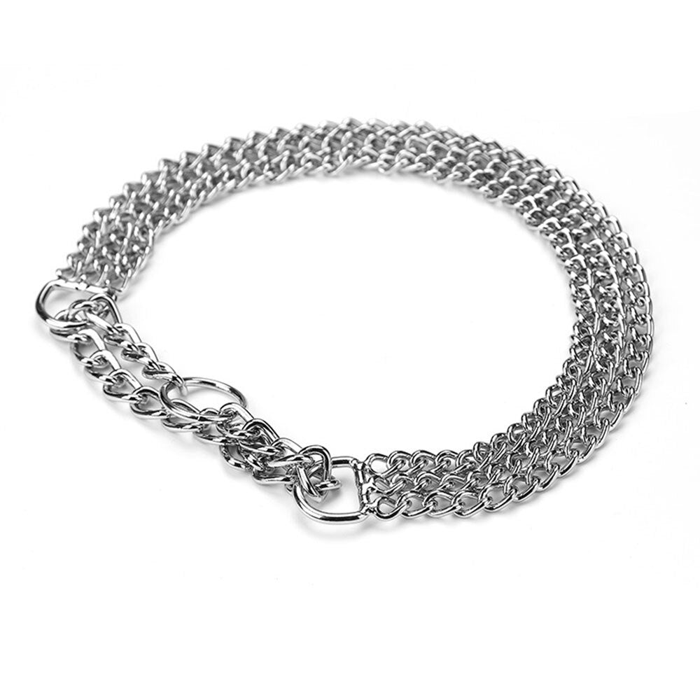 Three Row Chain Dog Training Choker Collar | No Pull, Martingale Design for Walking & Training