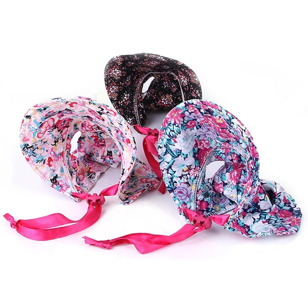 Floral Pet Sun Hat with Ear Holes | Adjustable Summer Dog Sunbonnet with Lace-up for Female Puppies