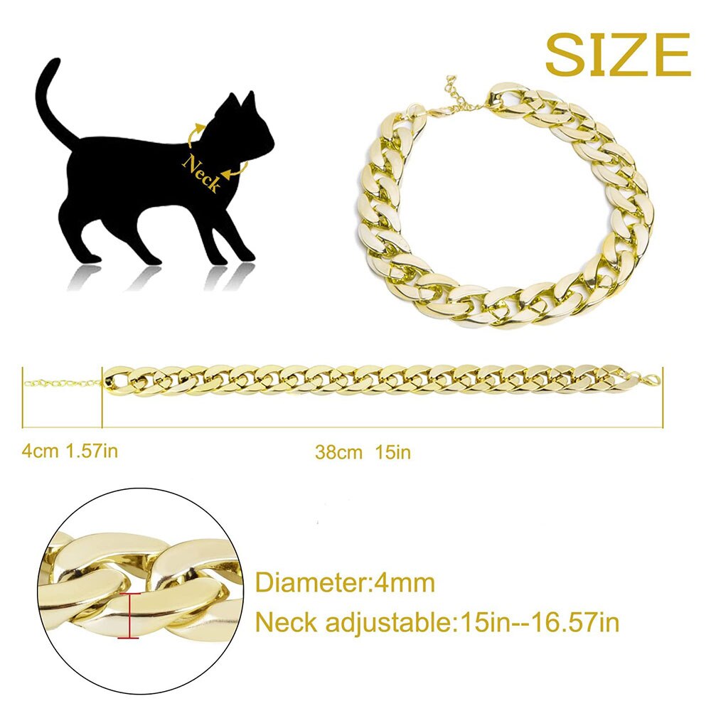Adjustable Gold Cuban Link Pet Collar | Lightweight Plastic Necklace for Small Dogs & Cats | Multiple Colours Available