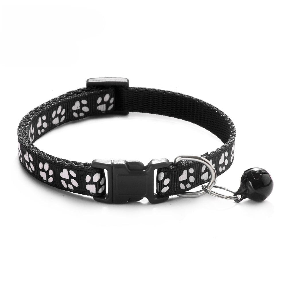 Adjustable Cat Collar with Bell | Colourful Footprint Design for Cats & Small Dogs