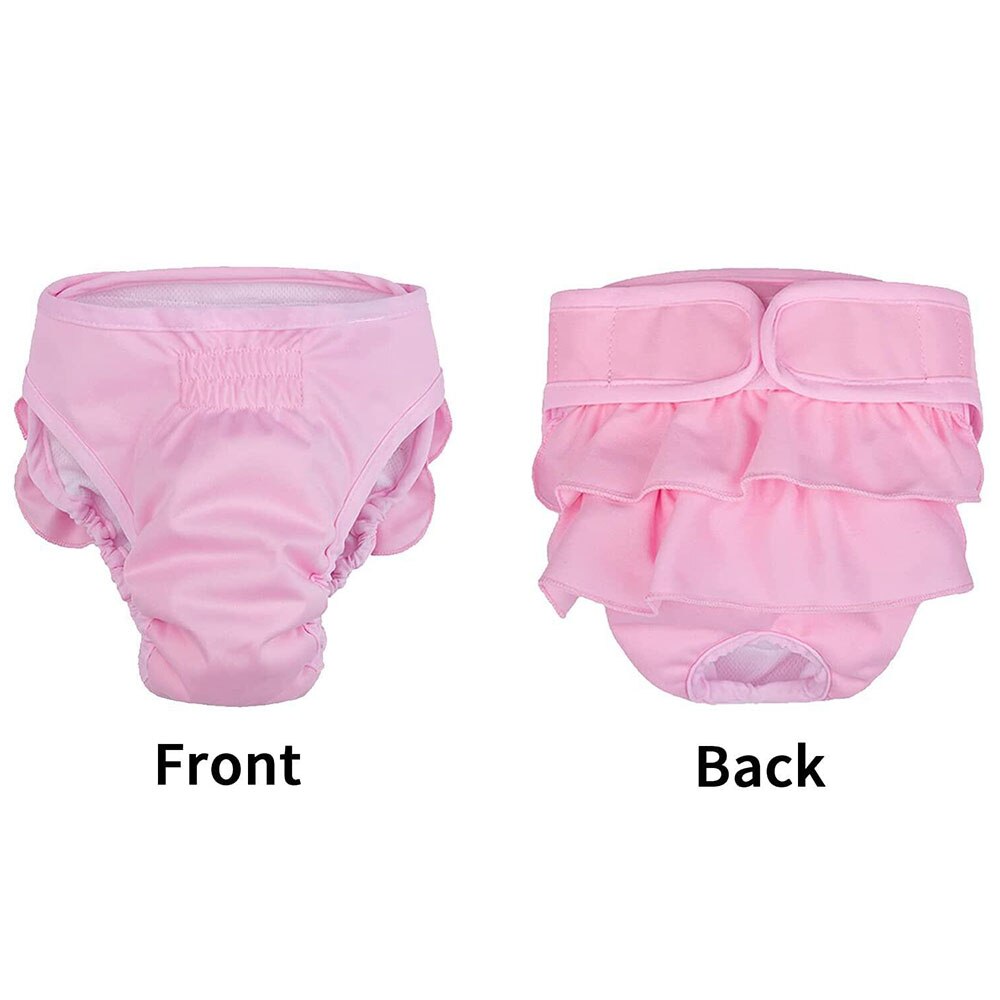 Soft Ruffle Dog Sanitary Pants | Washable & Absorbent Female Dog Diaper in Pink, Grey, & Purple