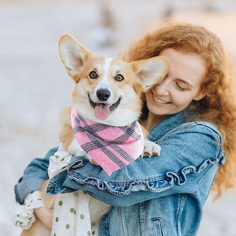 Plaid Pet Bandana Cotton Handkerchief | Soft and Comfortable Triangular Bandanas for Dogs and Cats
