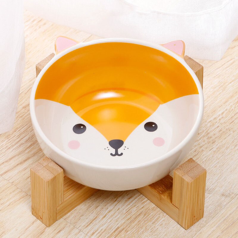 Ceramic Elevated Pet Bowl | Raised Cartoon-Printed Dog & Cat Dish with No-Spill Design for Food & Water