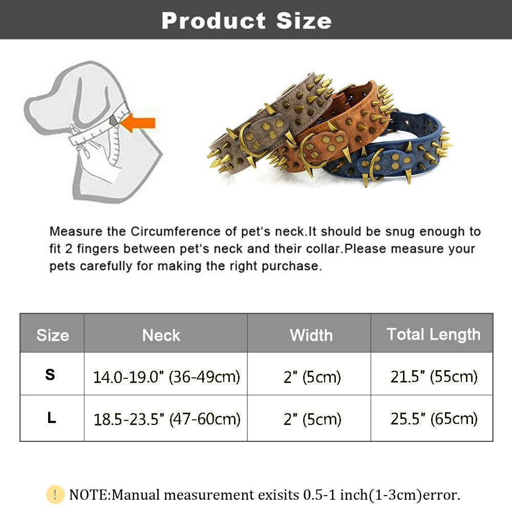 Heavy Duty Spiked Leather Dog Collar | Sharp Spikes for Extra Large Dogs Prevents Bites and Provides Comfort