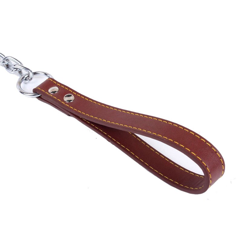 Heavy Duty Chain Dog Leash | Durable Stainless Steel Chew Proof Design with Leather Padded Handle
