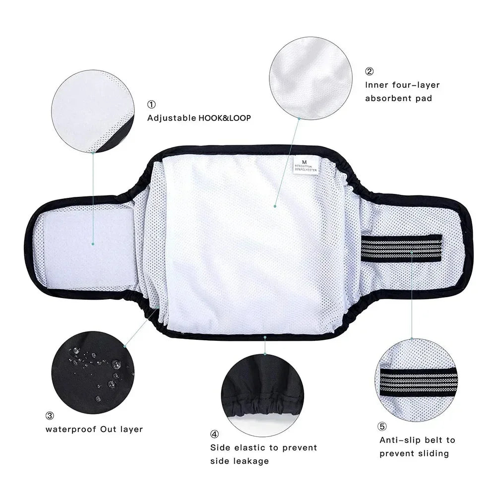 Male Dog Belly Bands | Washable Reusable Dog Diapers with High Absorbency for Male Dogs