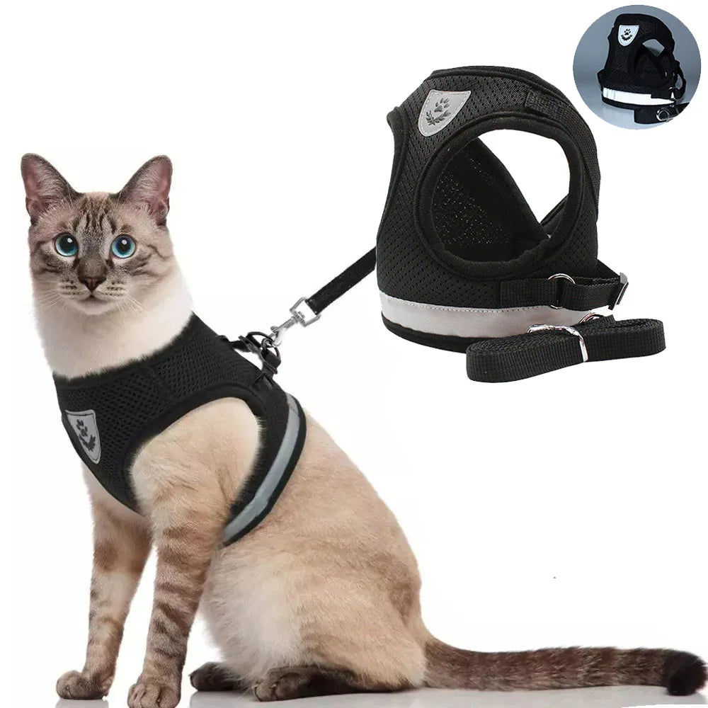 Adjustable Reflective Cat Harness and Leash Set | Escape-Proof Breathable Vest for Cats and Small Dogs