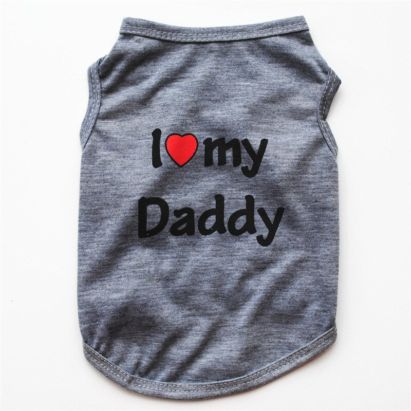 Soft Cotton Dog T-shirt | Classic "I Love My Daddy/Mommy" Print for Small Dogs & Cats | Comfortable Puppy Vest