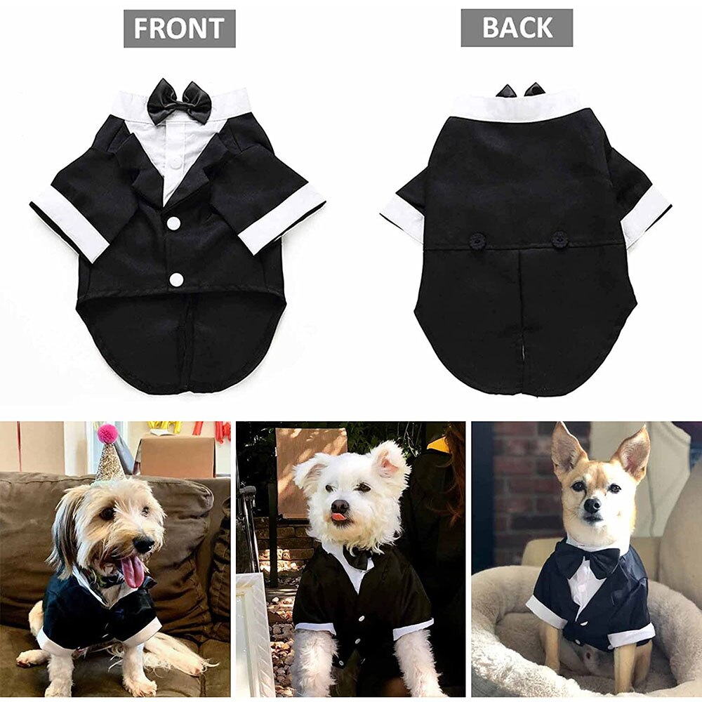 Dog Tuxedo Suit | Formal Pet Wedding Attire with Bow Tie for Dogs & Cats