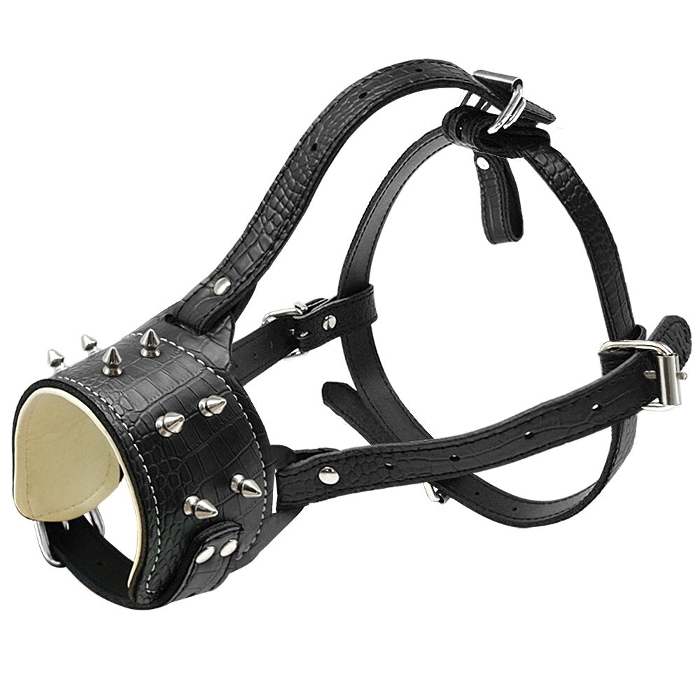 Leather Dog Muzzle for Medium to Large Dogs | Adjustable Spiked Anti-Bark Muzzle for Training & Safety