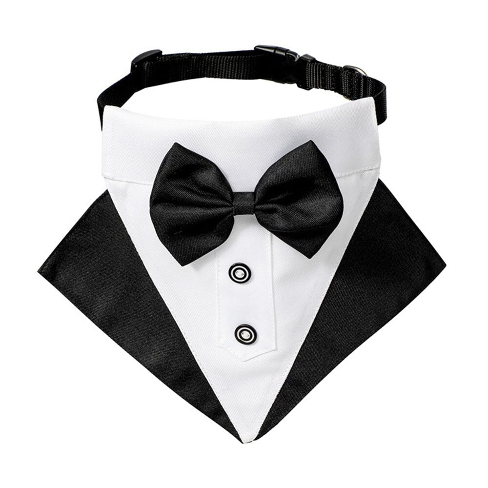Elegant Tuxedo Dog Bandana Collar | Adjustable Bow Tie Suit for Weddings and Special Occasions