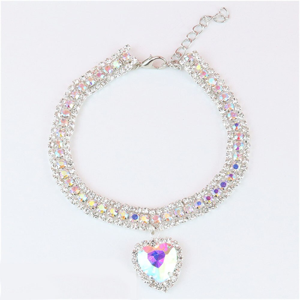 Rhinestone Cat Necklace Crystal Heart Pendant | Bling Pet Collar for Cats & Small Dogs | Stylish and Comfortable