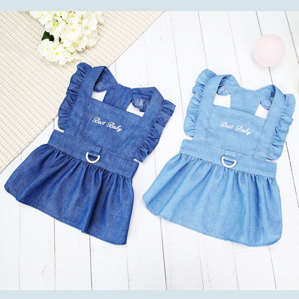 Denim Dog Dress with Harness Hole | Adorable Summer Pet Dress for Small to Medium Dogs and Cats