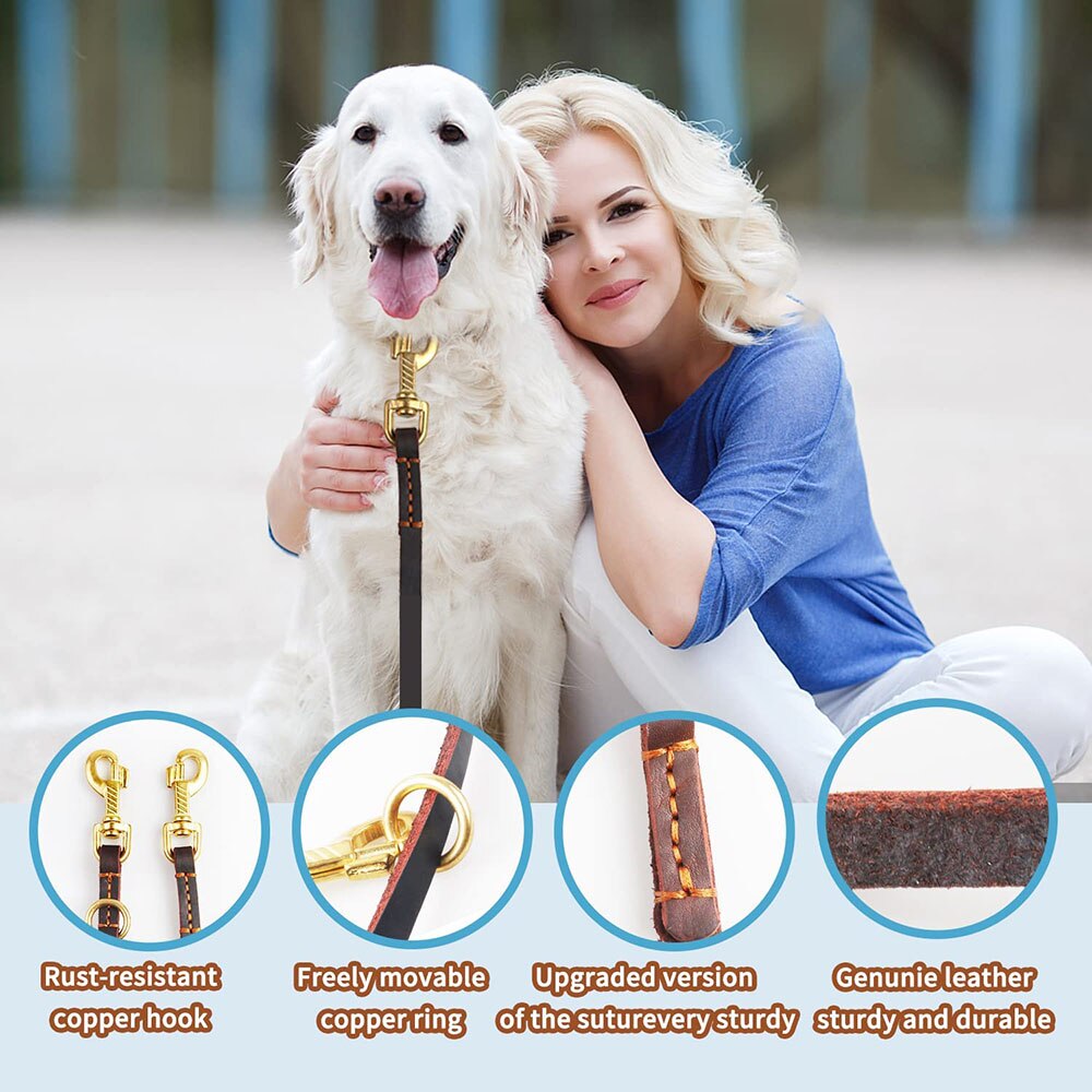 Multi-Functional Leather Dog Leash | Adjustable Hands-Free & Crossbody Pet Leash for Walking & Training