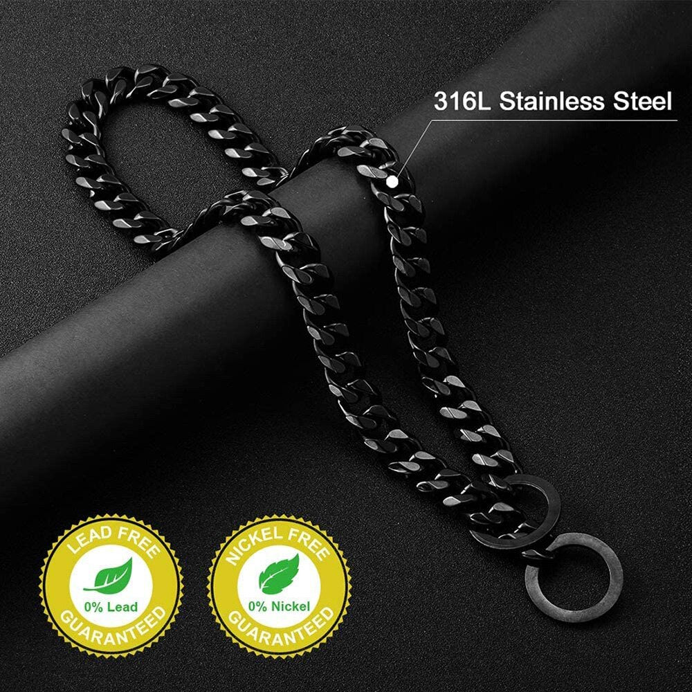 Strong Stainless Steel Cuban Link Dog Chain Collar | 15mm Width, Silvery & Golden Finish, Durable Pet Training Slip Chain for Small to Large Dogs
