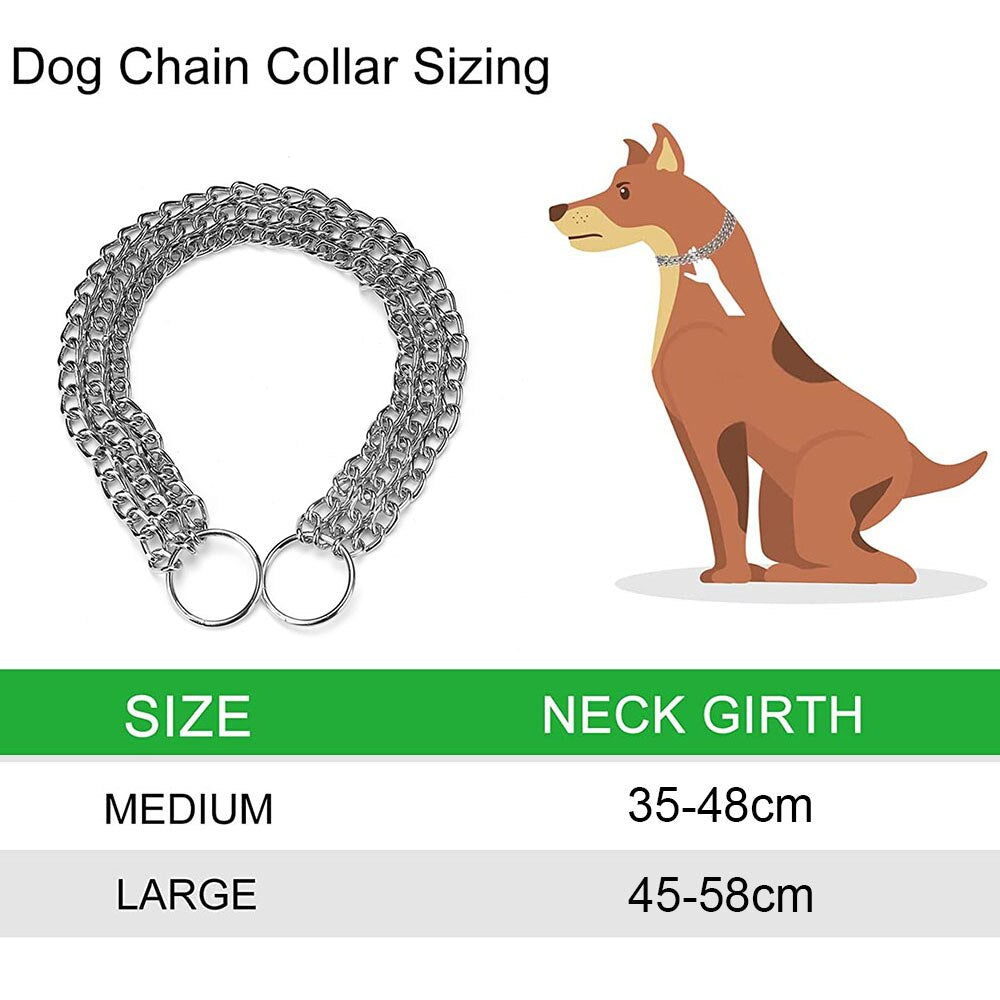 3 Rows Stainless Steel Dog Chain Collar | Strong Metal Slip Pinch Choke Collar for Walking and Training Large Dogs