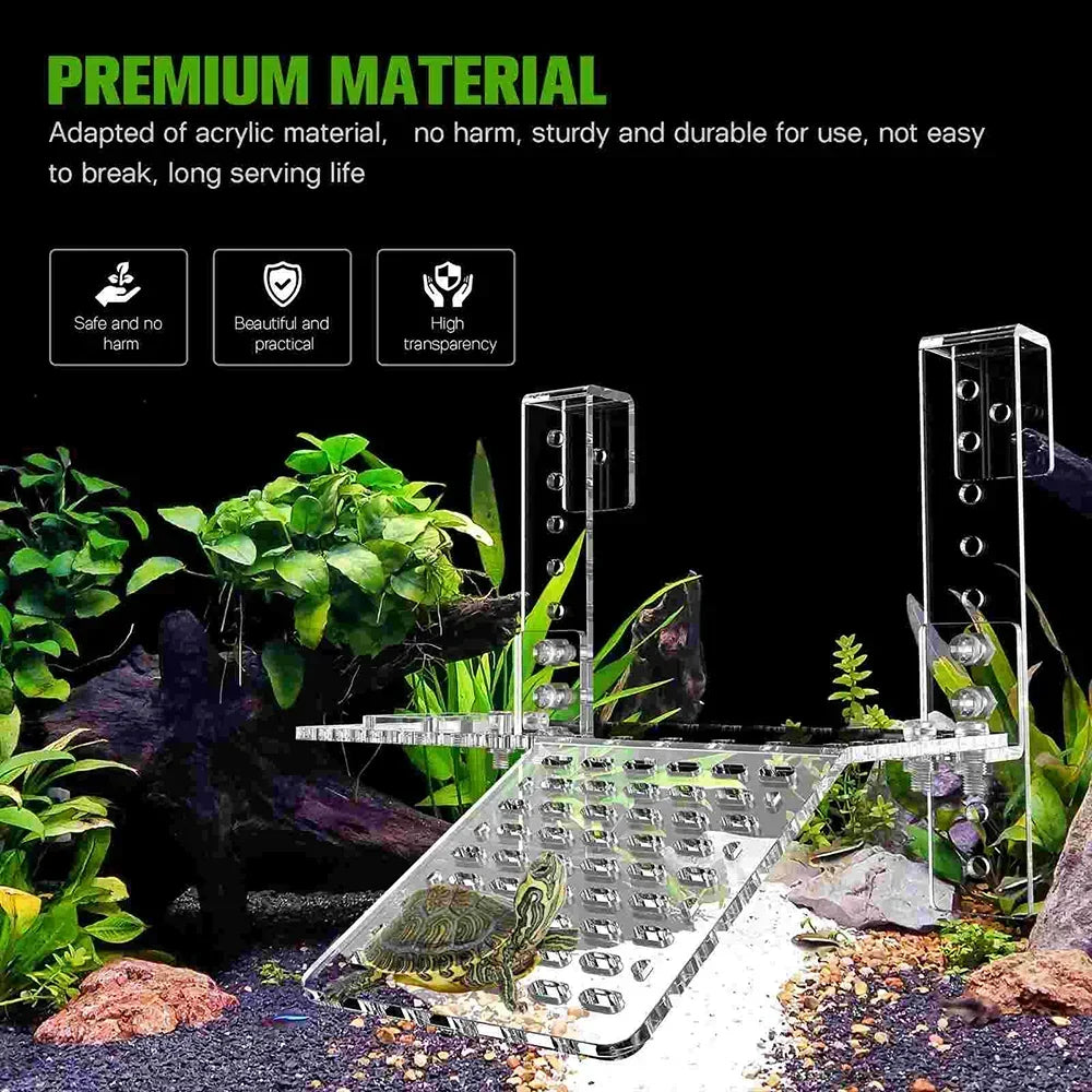 Acrylic Turtle Climbing Platform | Wall-Mounted Floating Island for Deep Water Fish Tanks