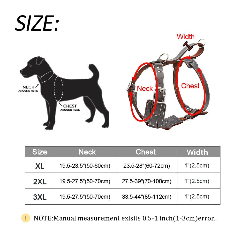 Durable Genuine Leather Dog Harness | Large Dog Vest Harness with Quick Control Handle | Adjustable and Heavy Duty for Pet Safety