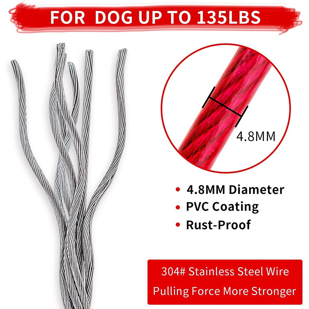 Heavy Duty Dog Tie-Out Cable | Steel Cable Leash for Dogs Up to 135 Pounds with Strong Carabiner Clip
