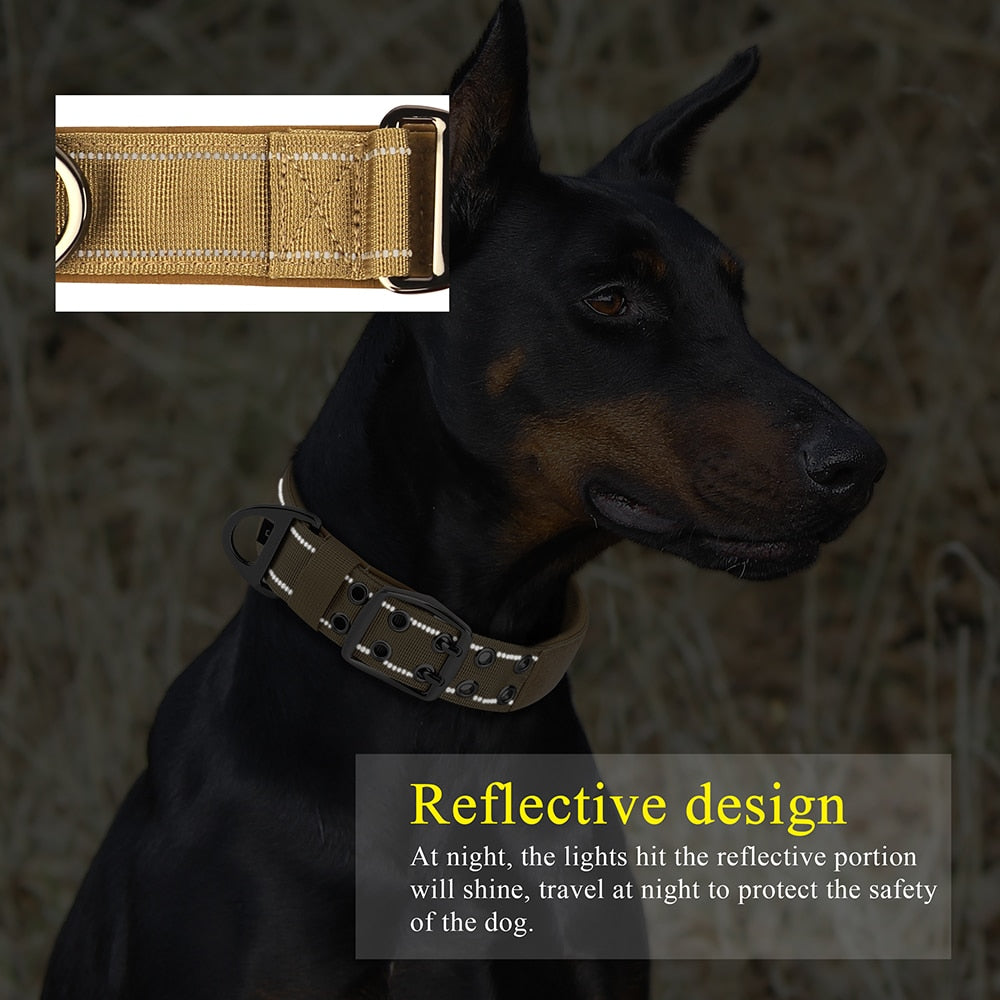 Tactical Military Dog Collar Adjustable Nylon | Durable For Medium and Large Dogs | Reflective Design for Training & Hunting