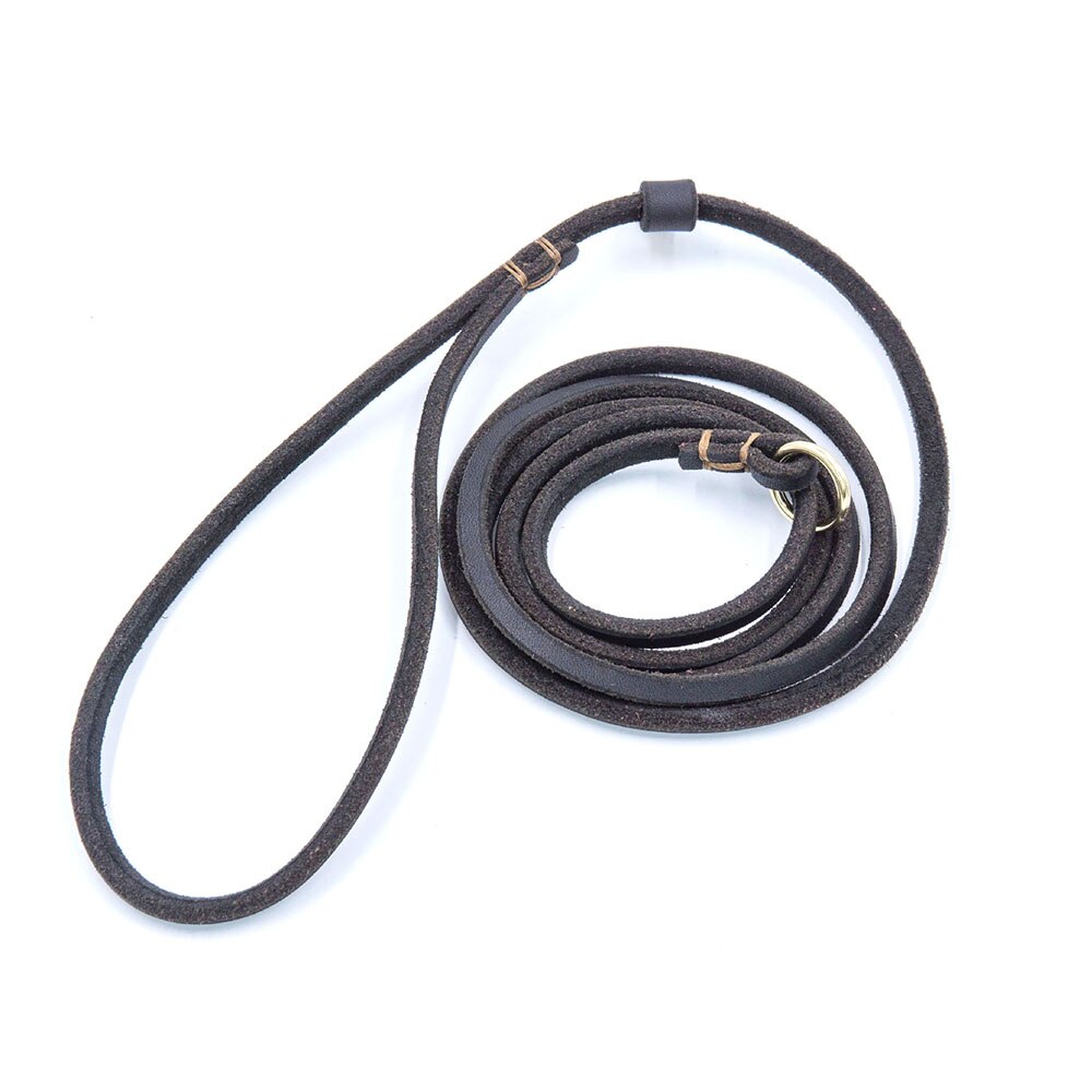 Soft Slim Genuine Leather Dog Slip Lead | No Pull Pet Puppy Training Choke Collar P Chain Slip Leash Available in Multiple Lengths