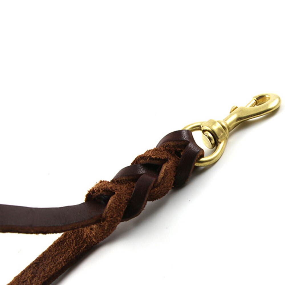 Braided Leather Dog Leash with Traffic Handle | Durable Two-Handle Design for Training Bulldogs and Pit Bulls