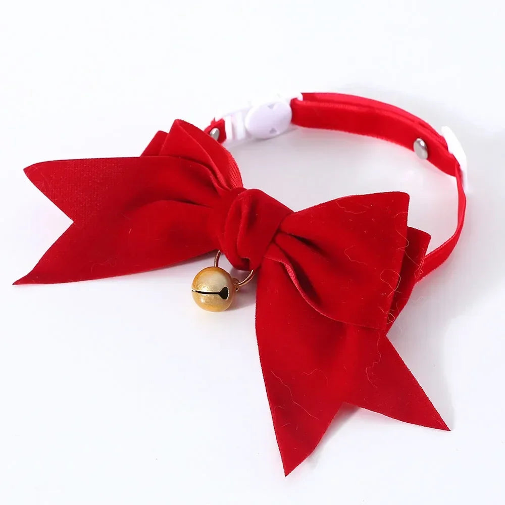 Soft Velvet Cat Collar with Bow | Adjustable Breakaway Safety Buckle in Red and Pink