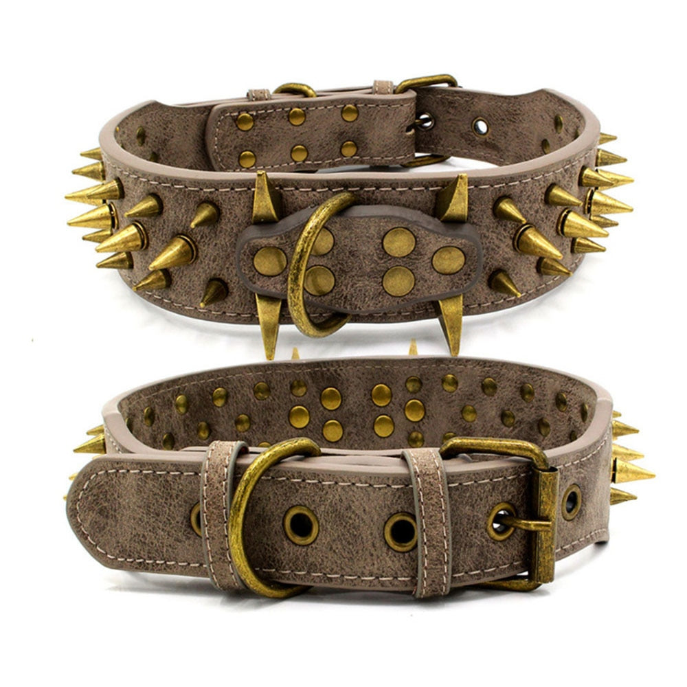 Heavy Duty Spiked Leather Dog Collar | Sharp Spikes for Extra Large Dogs Prevents Bites and Provides Comfort