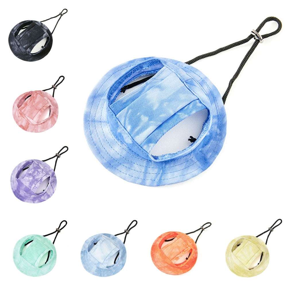 Adjustable Tie-Dyed Dog Hat | Fashion Pet Bucket Cap with Ear Holes | Outdoor Sun Bonnet for Cats & Dogs