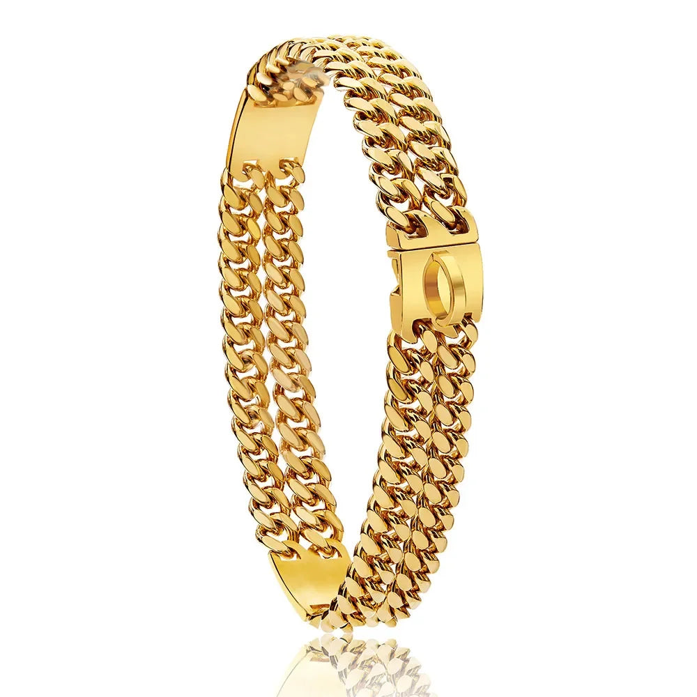 Strong Gold Double Chain Dog Collar | 24mm Cuban Link Stainless Steel for Medium to Large Dogs