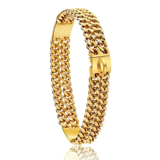 Strong Gold Double Chain Dog Collar | 24mm Cuban Link Stainless Steel for Medium to Large Dogs