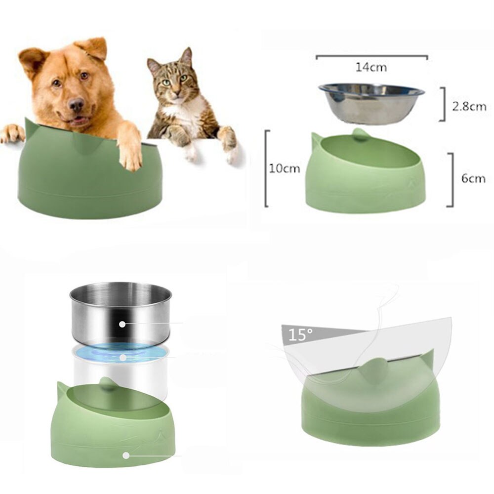 15-Degree Raised Stainless Steel Pet Bowl | Non-Slip Elevated Feeder for Cats & Small Dogs