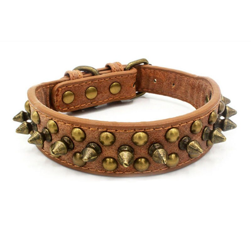 Bronze Spiked Studded Leather Dog Collar | Durable Anti-Bite Pet Accessory for All Sizes