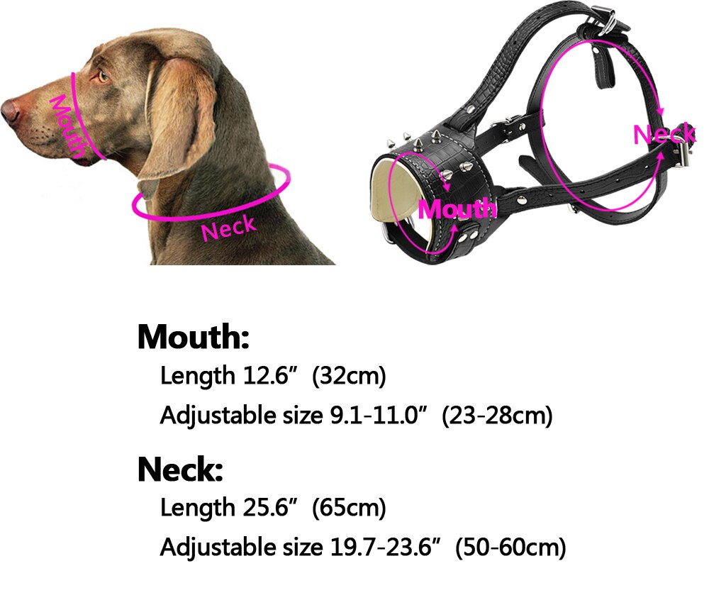 Leather Dog Muzzle for Medium to Large Dogs | Adjustable Spiked Anti-Bark Muzzle for Training & Safety
