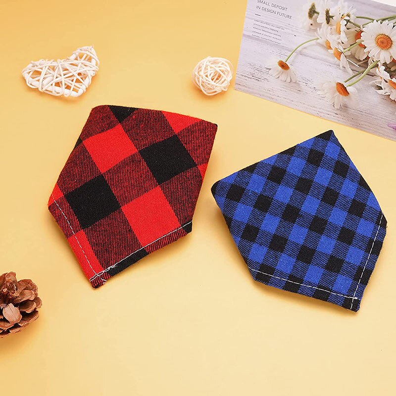 Plaid Pet Bandana Cotton Handkerchief | Soft and Comfortable Triangular Bandanas for Dogs and Cats
