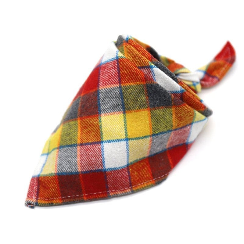 Plaid Pet Bandana Cotton Handkerchief | Soft and Comfortable Triangular Bandanas for Dogs and Cats