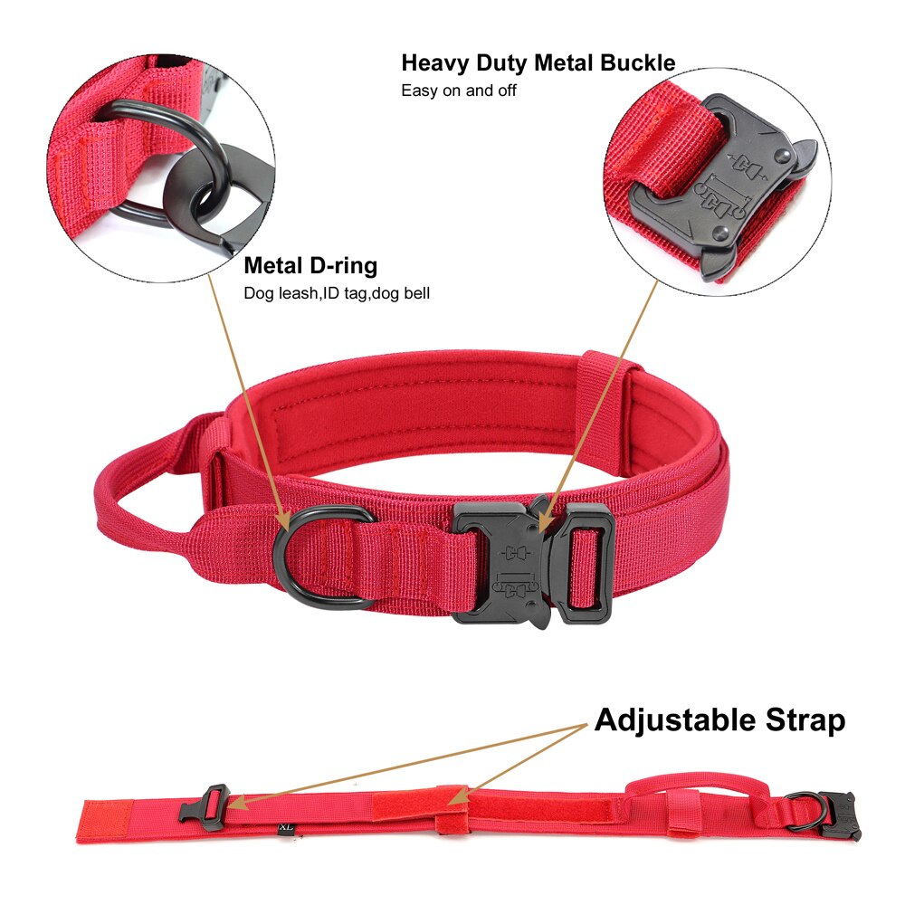 Durable Tactical Dog Collar | Military Nylon Pet Collar with Handle for Medium and Large Dogs | Adjustable for Training and Outdoor Use